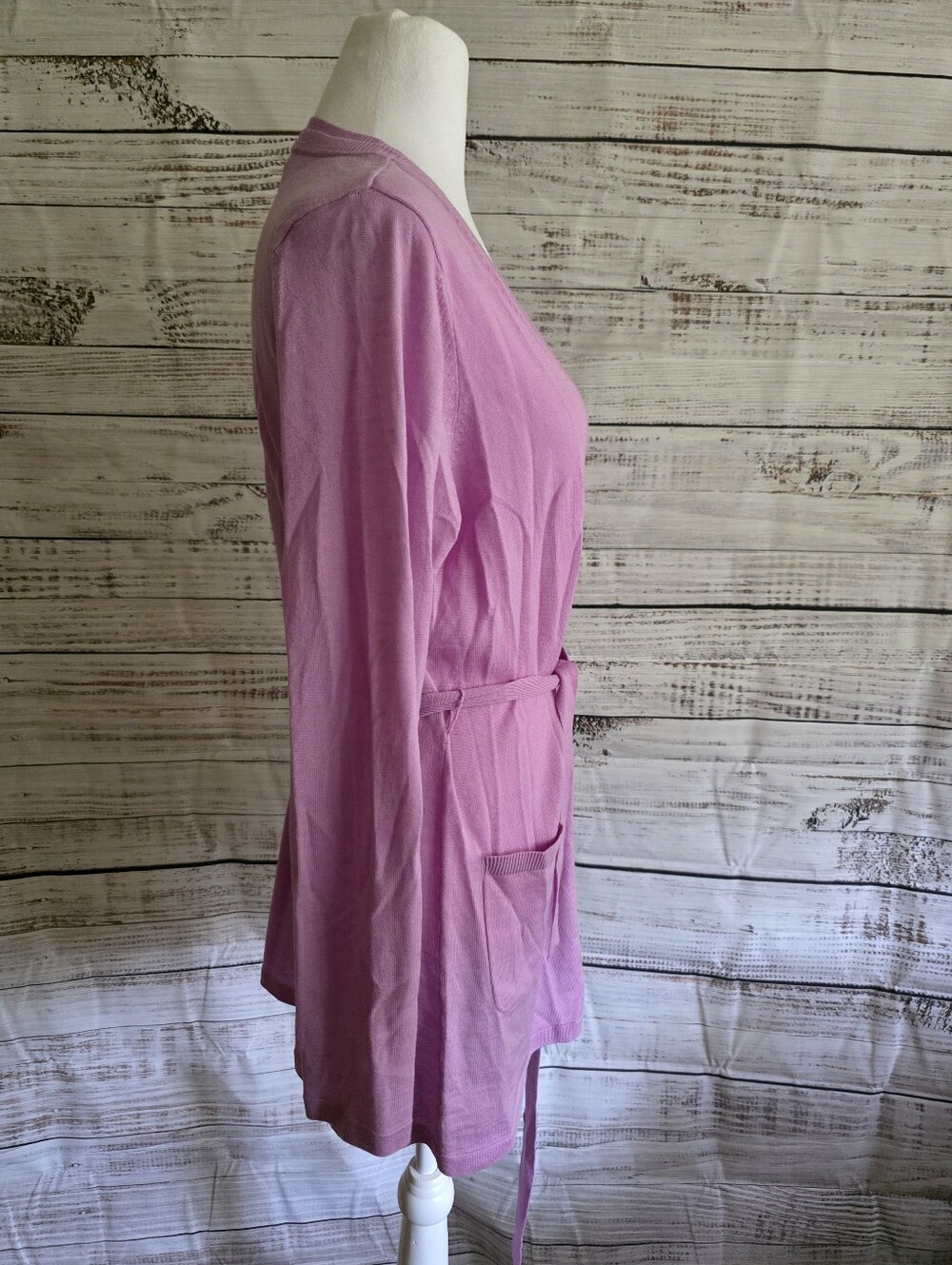 Talbots Lavender Tie-Waist Lounge Cardigan 100% Wool Knit Size Medium - Picture 5 of 6